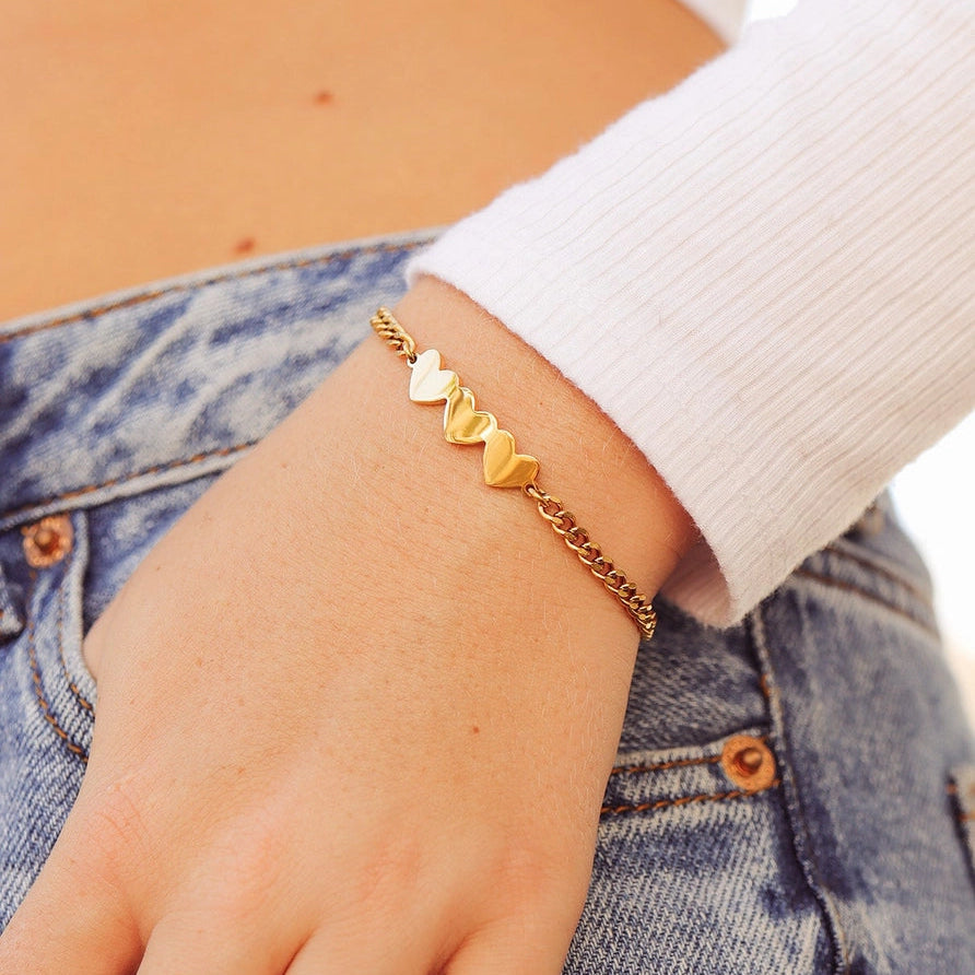 Bracelet 3 coeurs en acier PVD doré 18K