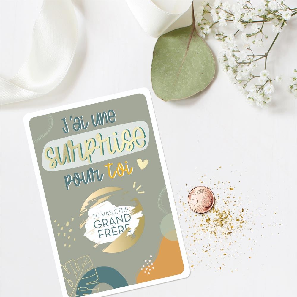 Carte à gratter annonce : "Tu vas être grand frère"