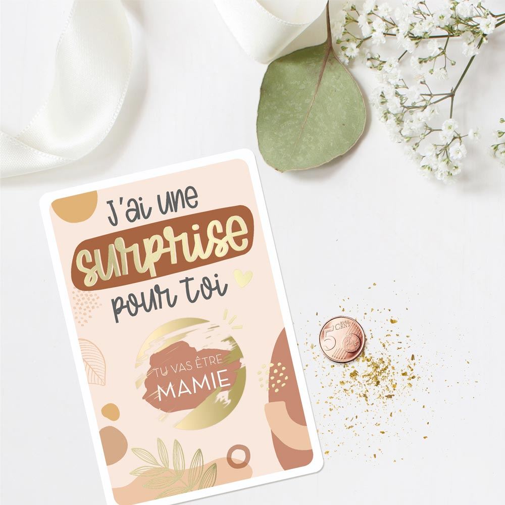 Carte à gratter annonce : "Tu vas être Mamie"