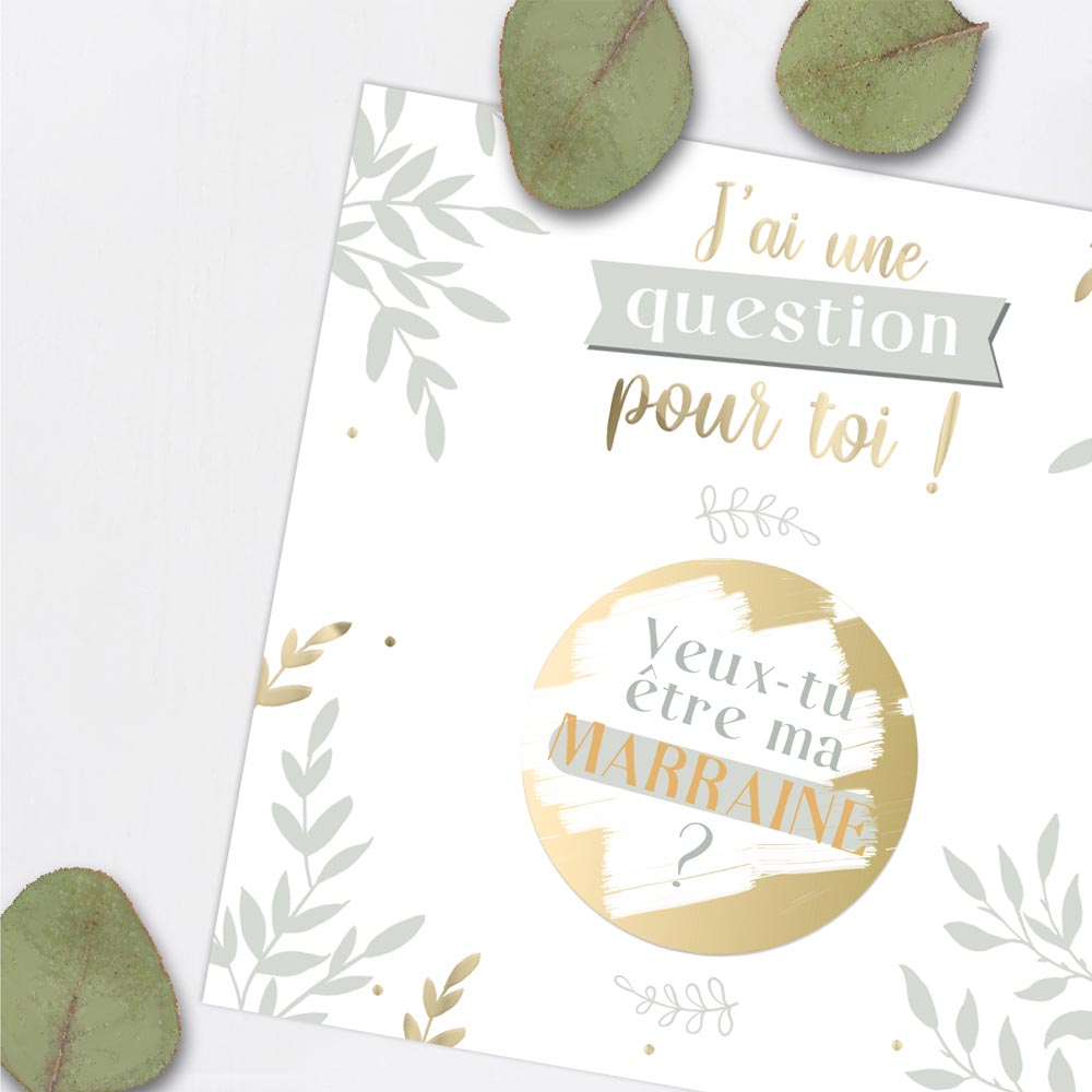 Carte à gratter annonce : "Veux-tu être ma Marraine?"