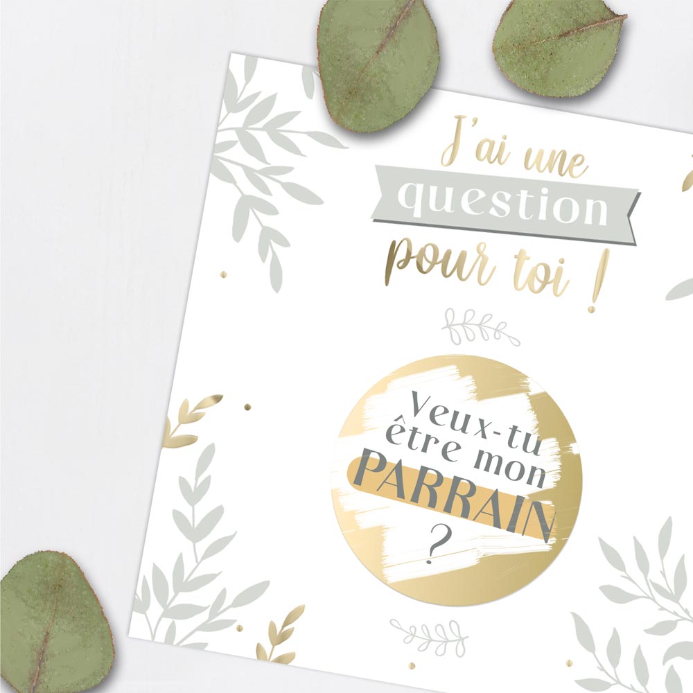 Carte à gratter annonce : "Veux-tu être mon Parrain ?"