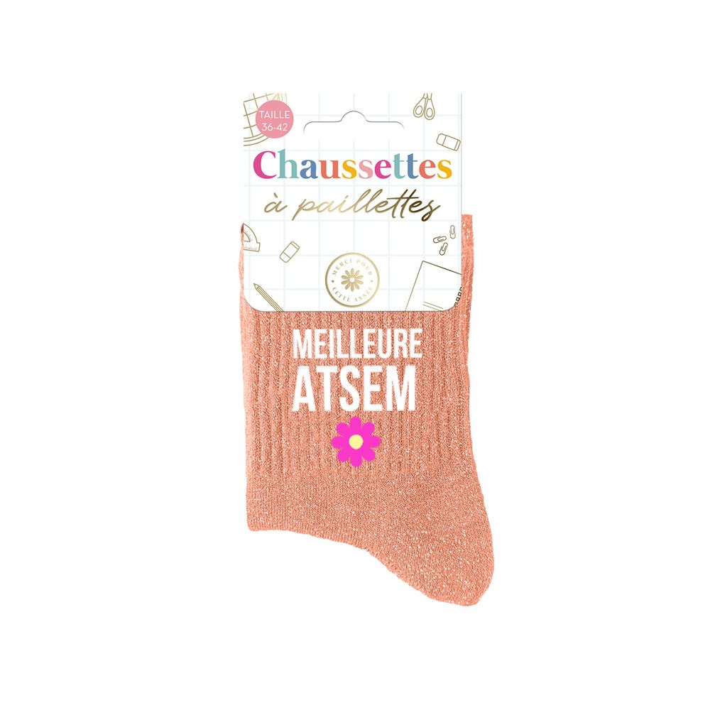Chaussettes à paillettes "Meilleure ATSEM"