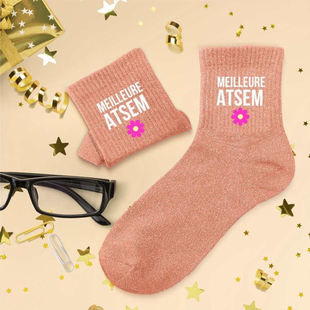 Chaussettes à paillettes "Meilleure ATSEM"