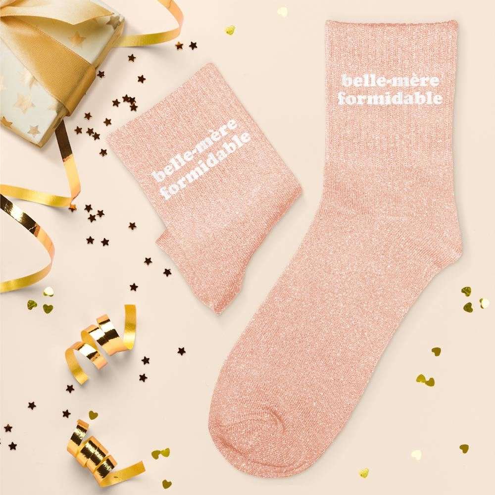Chaussettes paillettes "Belle-mère formidable" / Taille unique : 36-42