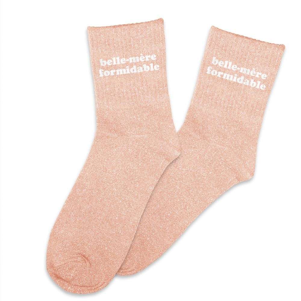 Chaussettes paillettes "Belle-mère formidable" / Taille unique : 36-42