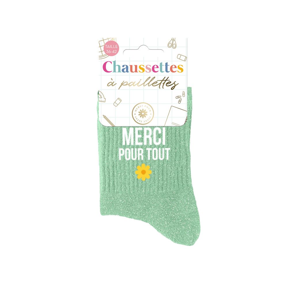 Chaussettes à paillettes " Merci pour tout "