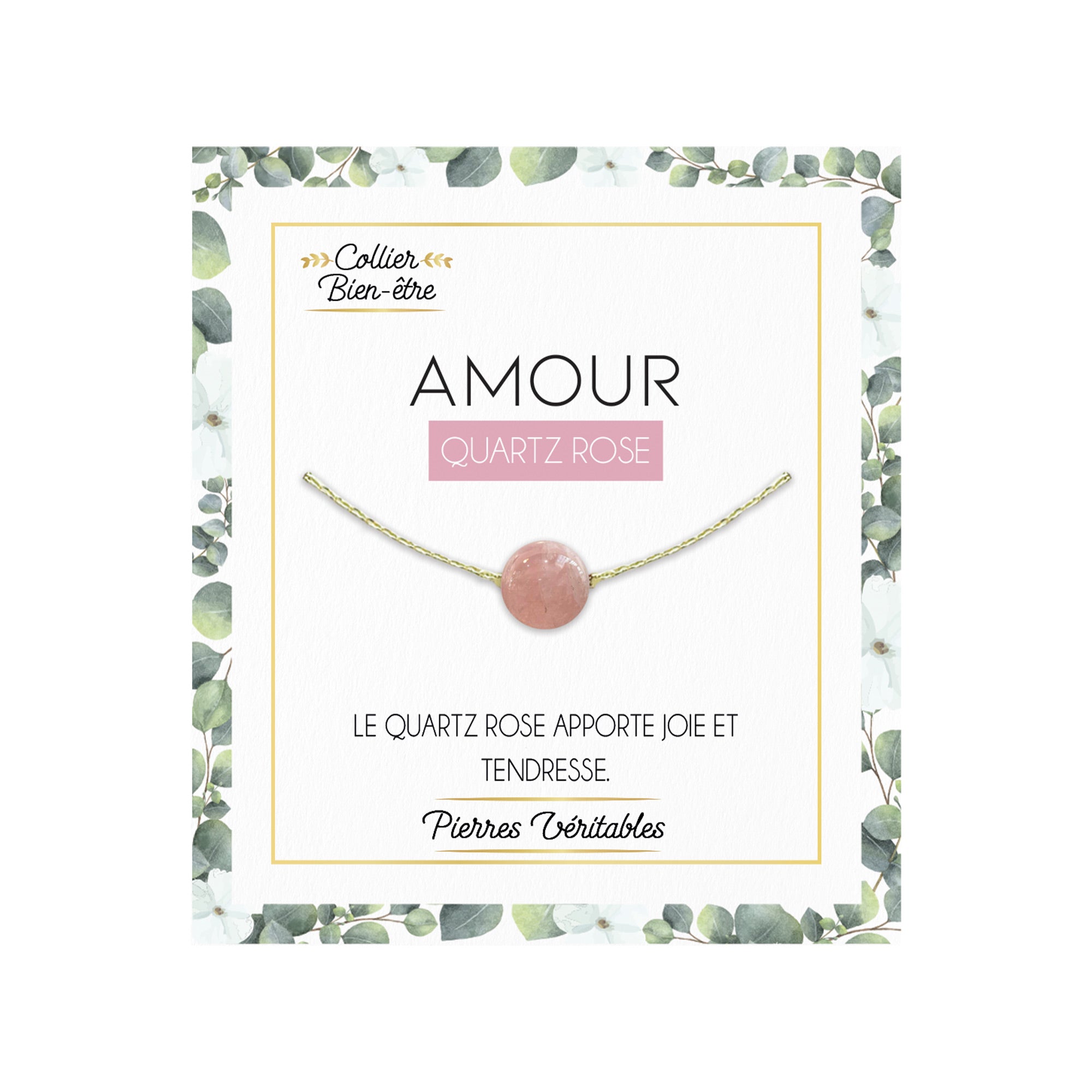 Collier avec pierre de Quartz rose aux vertus "Amour"