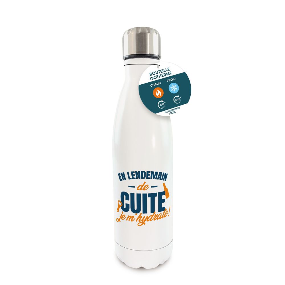Gourde isotherme "En lendemain de cuite, je m'hydrate !"
