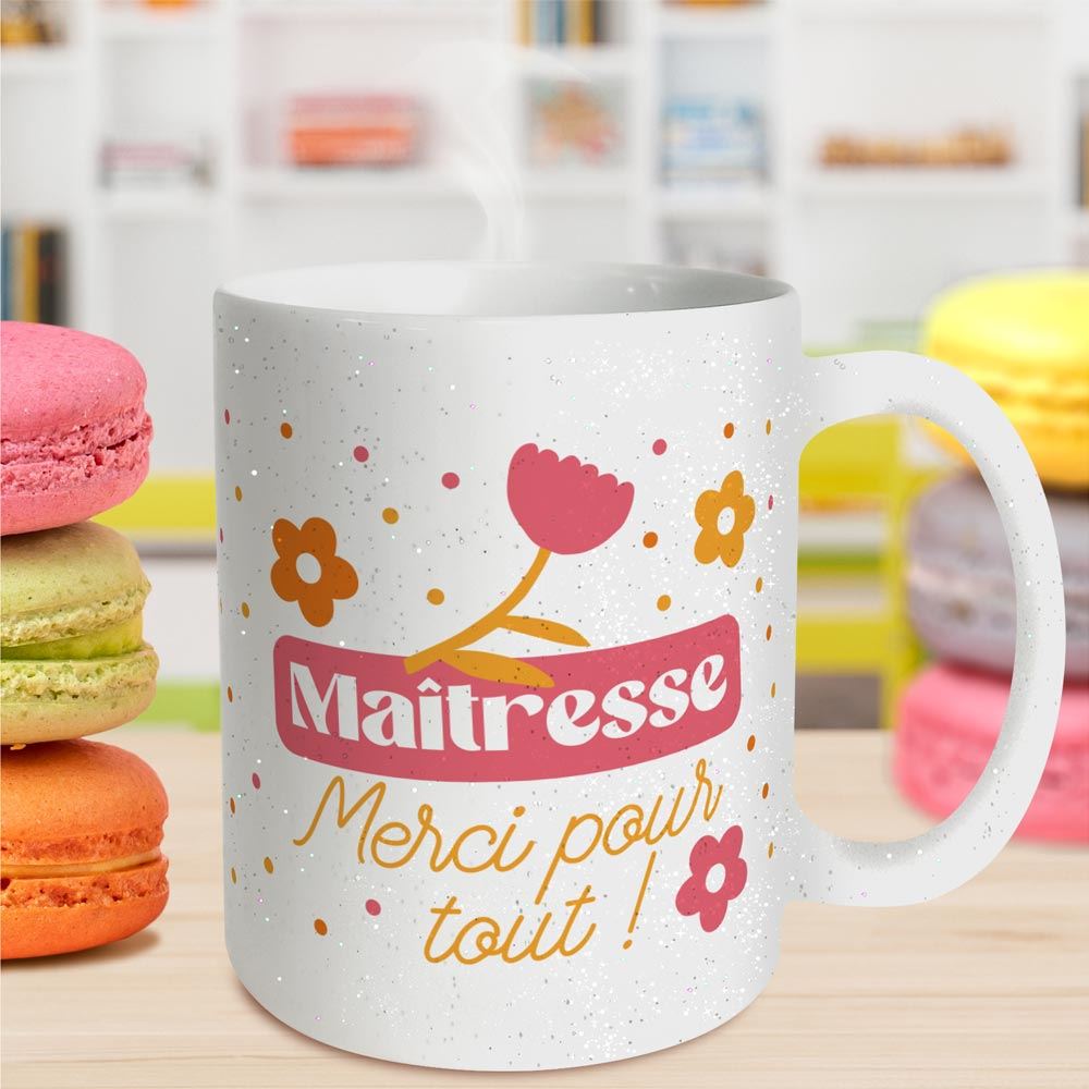 Mug à paillettes " Maîtresse Merci pour tout "