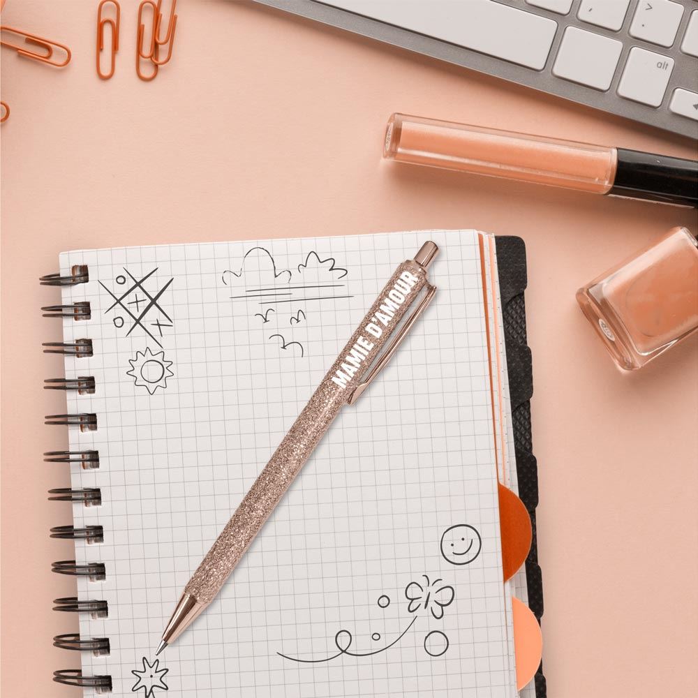 Stylo à paillettes Rose Gold "Mamie d'amour"