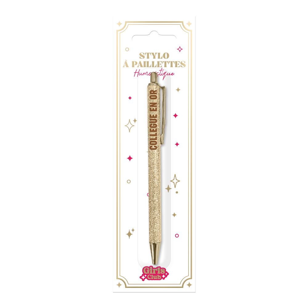 Stylo à paillettes doré "Collègue en or"