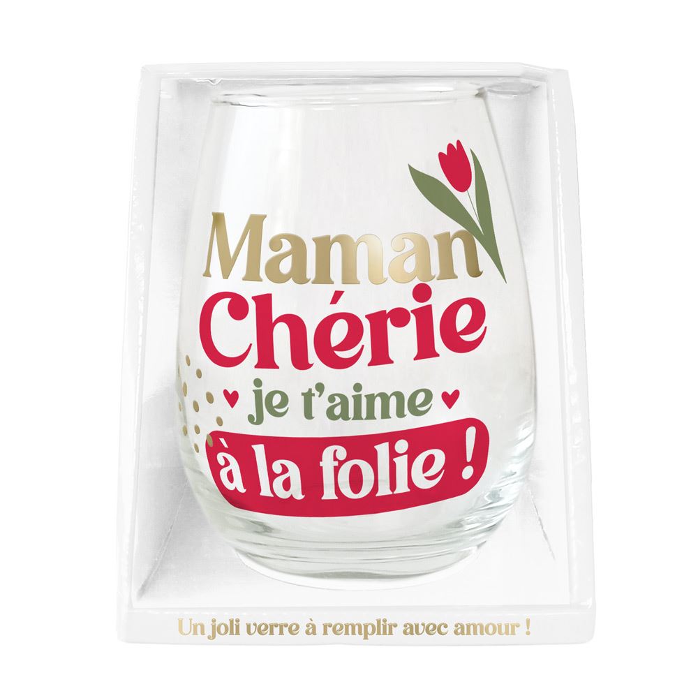 Verre rond "Maman chérie je t'aime à la folie"