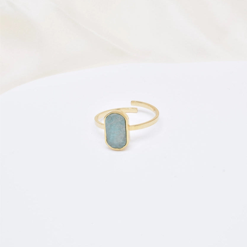 Bague réglable en acier doré avec pierre naturelle