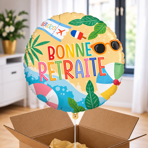 Ballon hélium “Bonne Retraite” Ambiance Plage et Détente