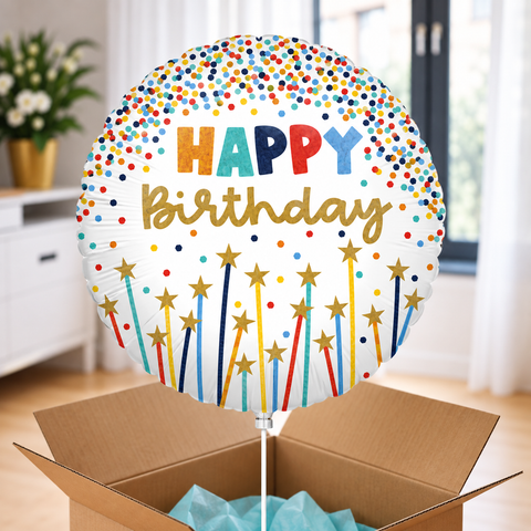 Ballon hélium – Happy Birthday Confettis et Etoiles