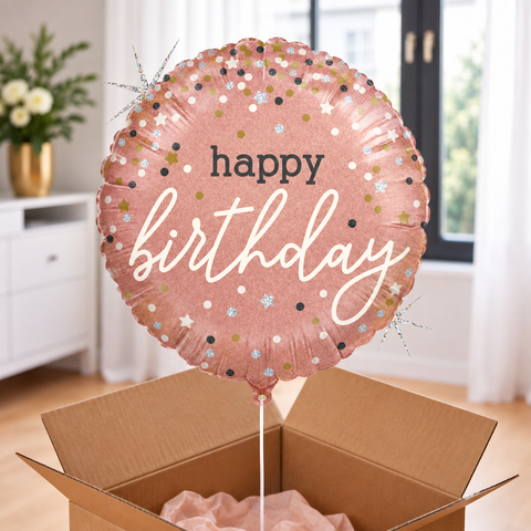 Ballon hélium "Happy Birthday" rose