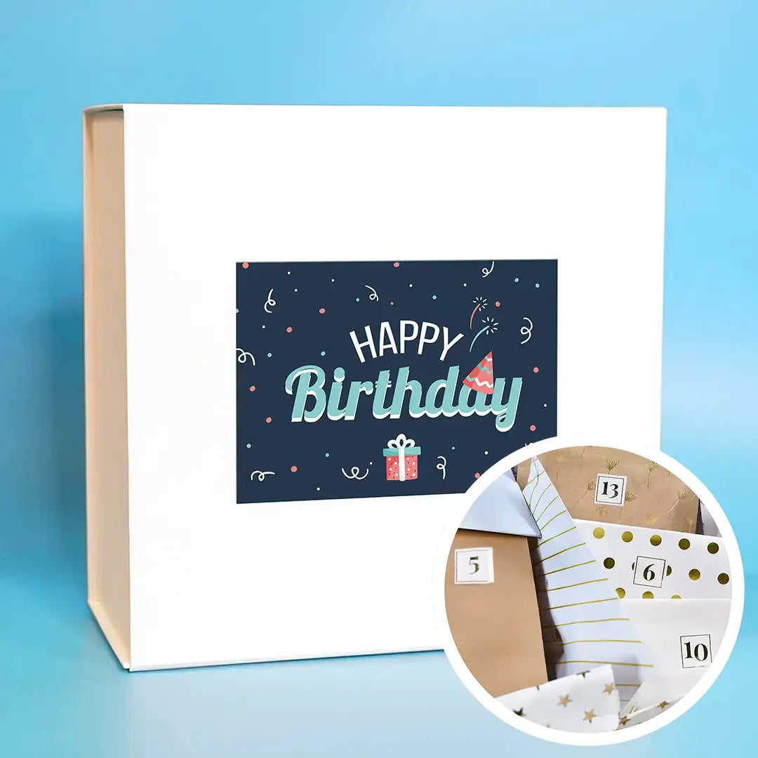 Box "Happy birthday" avec 1 cadeau par jour