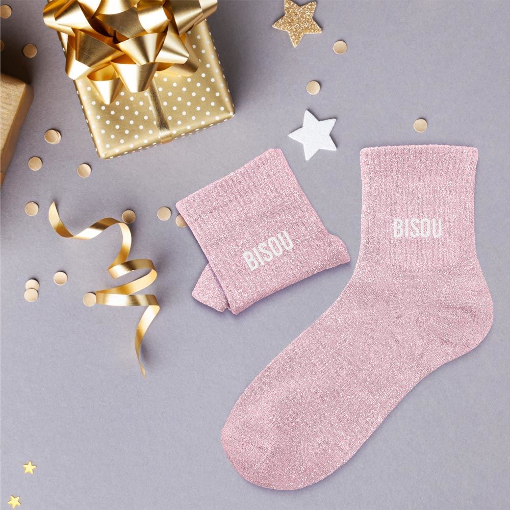 Chaussettes à paillettes "Bisou" / Taille unique : 36-42