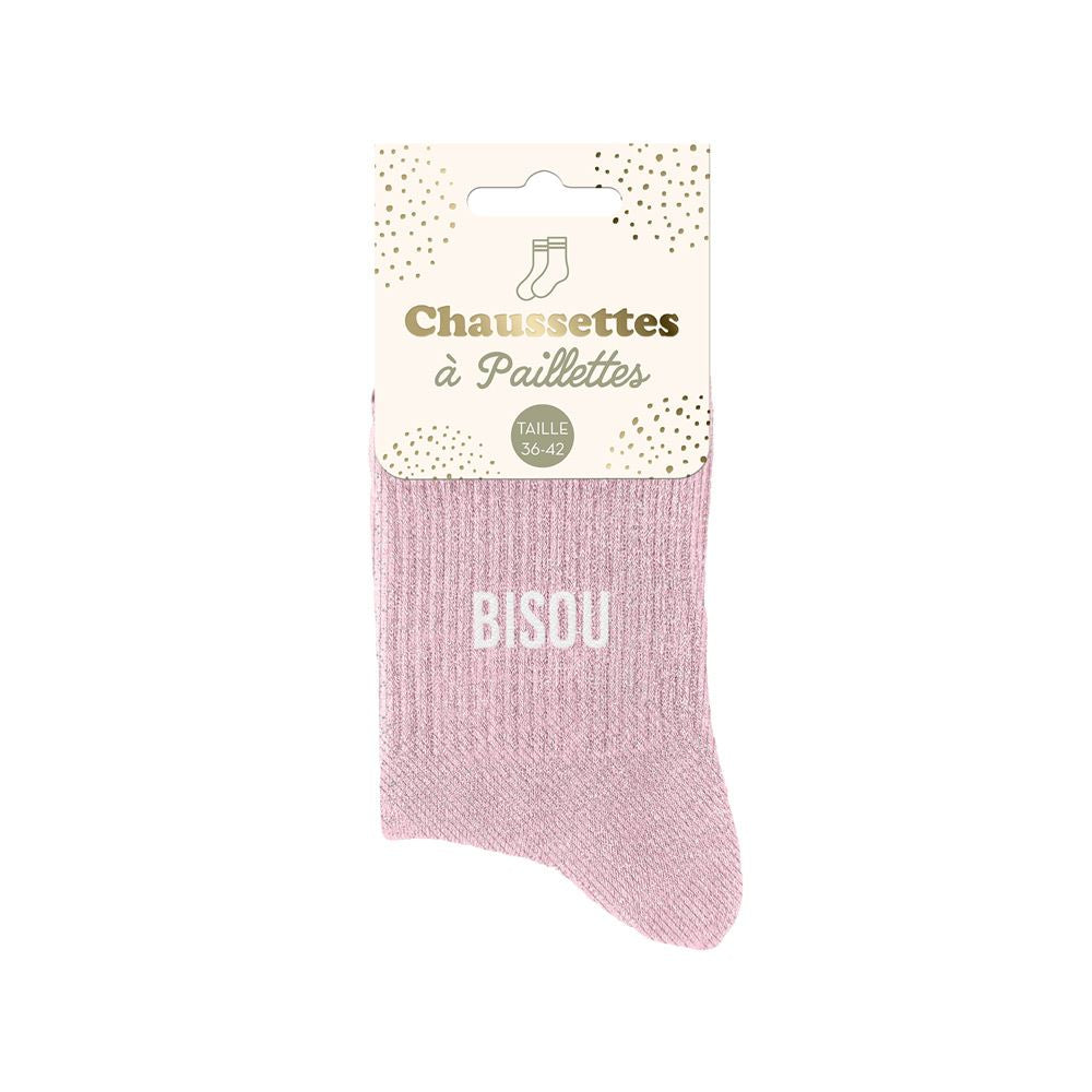 Chaussettes à paillettes "Bisou" / Taille unique : 36-42