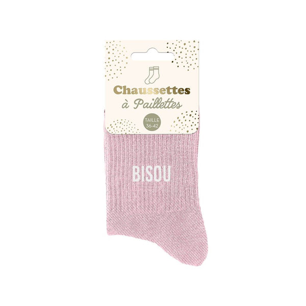Chaussettes à paillettes "Bisou" / Taille unique : 36-42