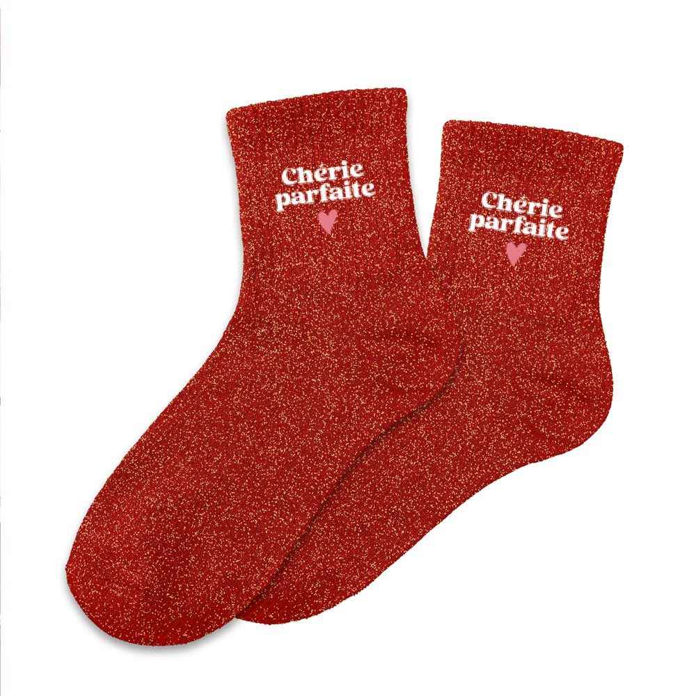Chaussettes à paillettes rouge "Chérie Parfaite"/ Taille unique : 36-42