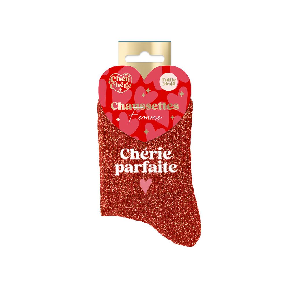 Chaussettes à paillettes rouge "Chérie Parfaite"/ Taille unique : 36-42