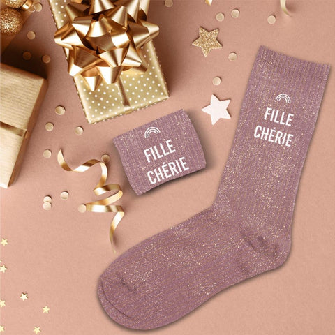 Chaussettes à paillettes "Fille chérie" / Taille unique : 36-42
