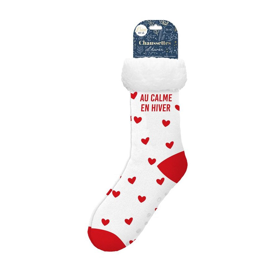 Chaussettes moumoute d'hiver coeur - femme