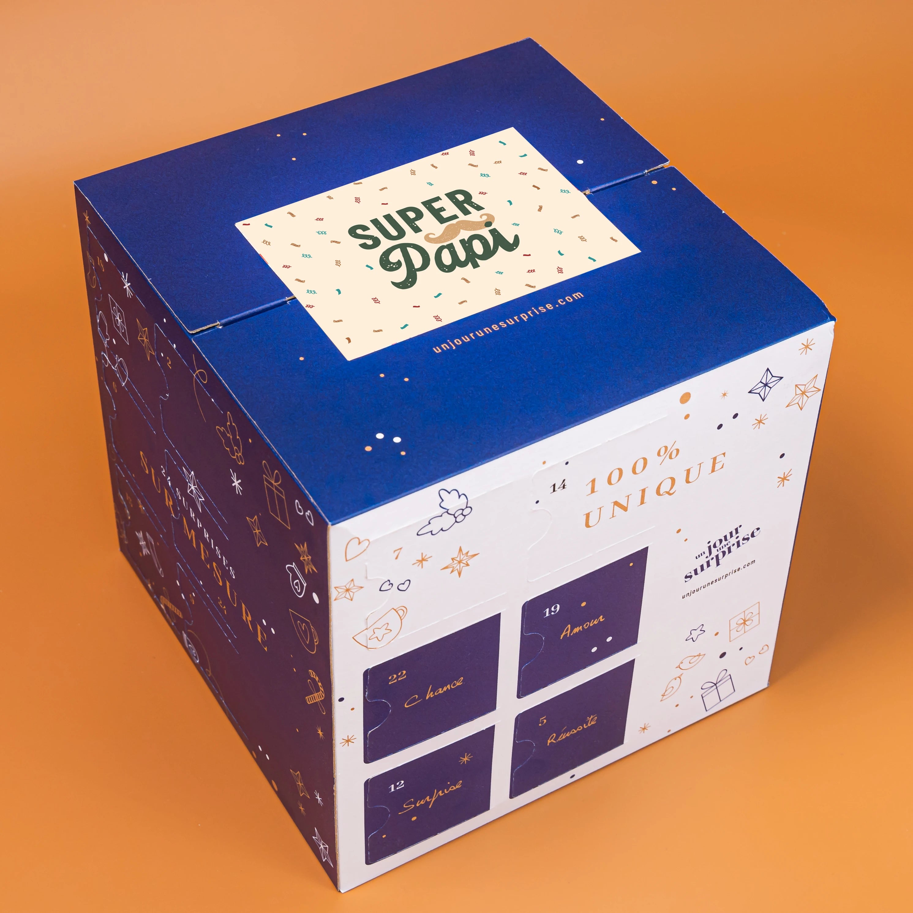 Calendrier de l'avent cube - design "Super papi"