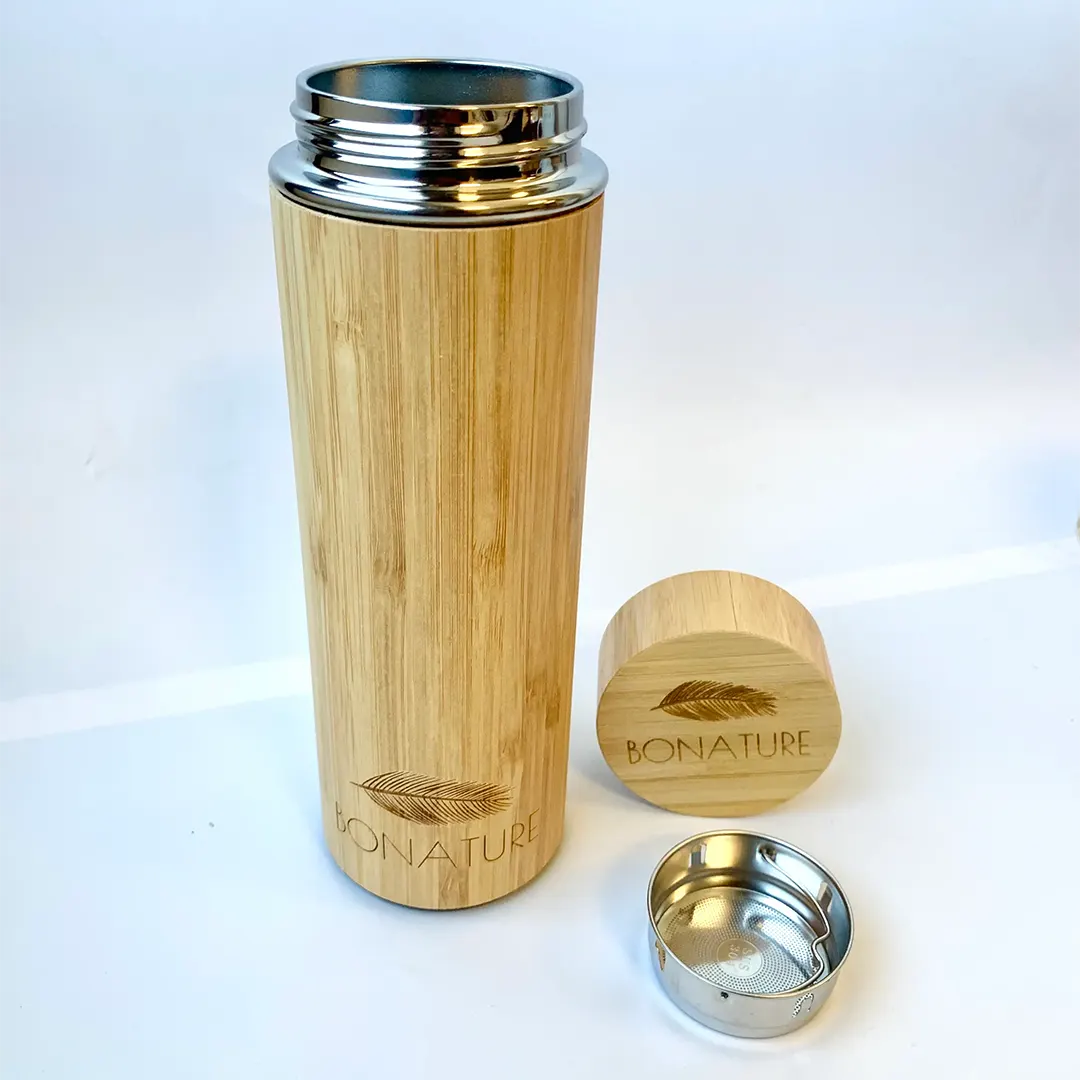 Gourde à infusion et fonction thermos en bambou et inox