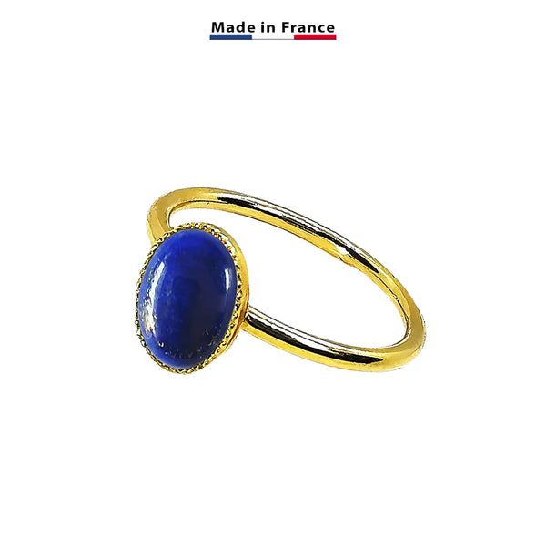 Bague plaqué or sertie d'une pierre ovale naturelle