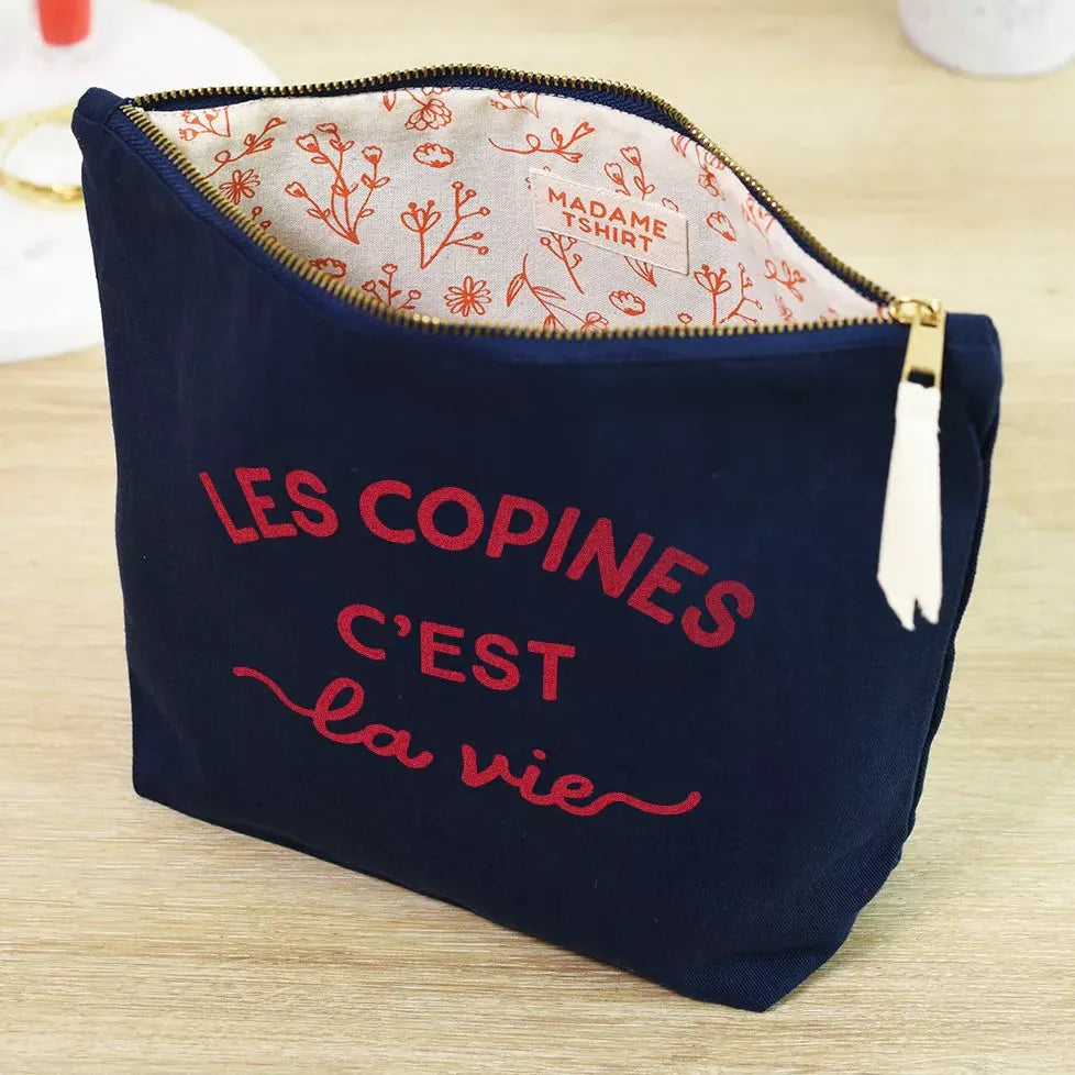 Trousse bleu marine effet velours les copines c'est la vie