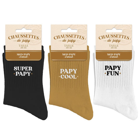 Chaussettes "papy fun, cool super papy" / Taille unique : 39-45
