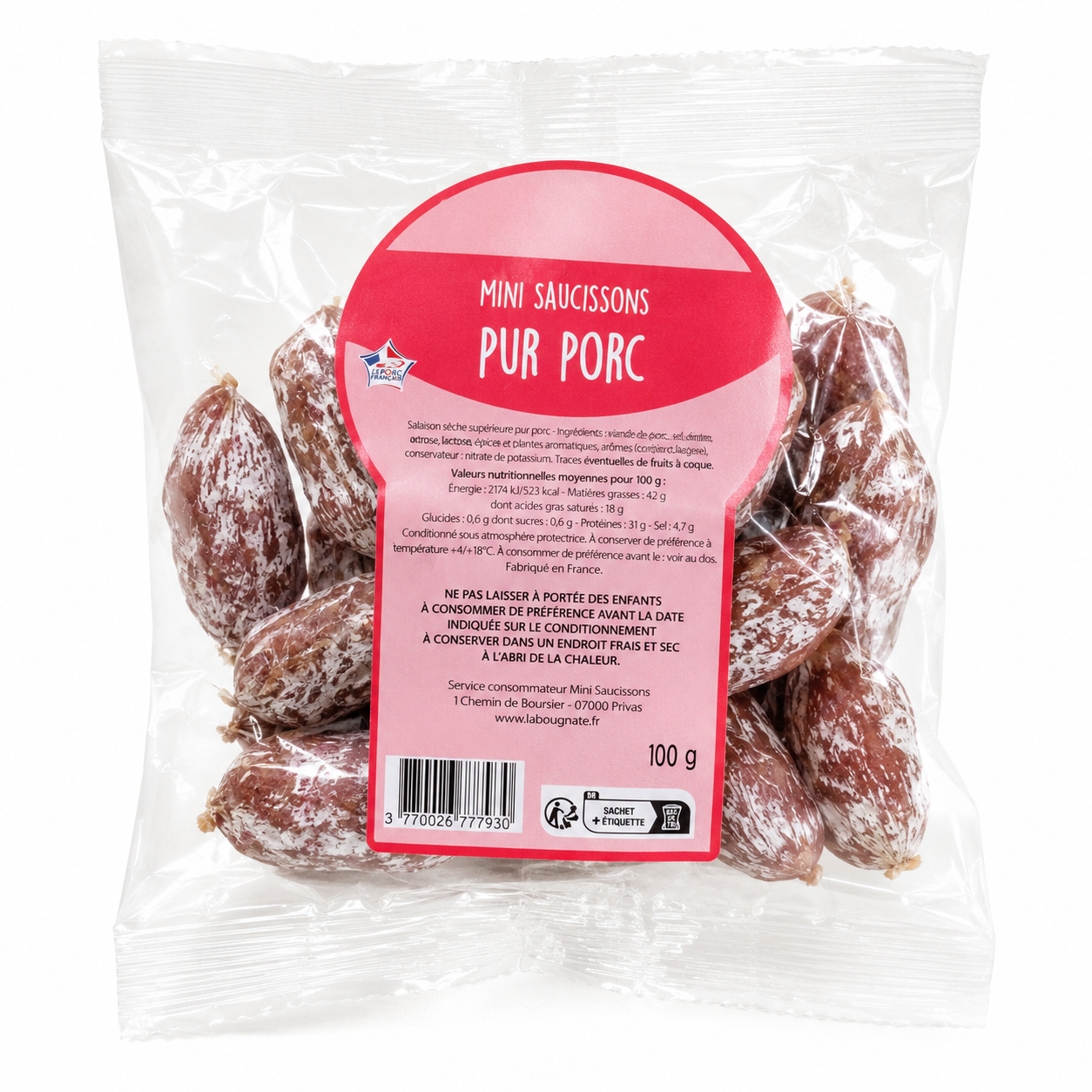 Mini saucissons nature - 100g