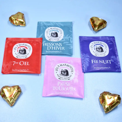 Sachets de thé ou infusion aux saveurs et messages originaux