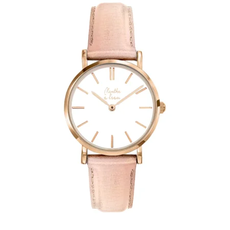 Montre bracelet cuir rose, femme - Menthe à l'eau