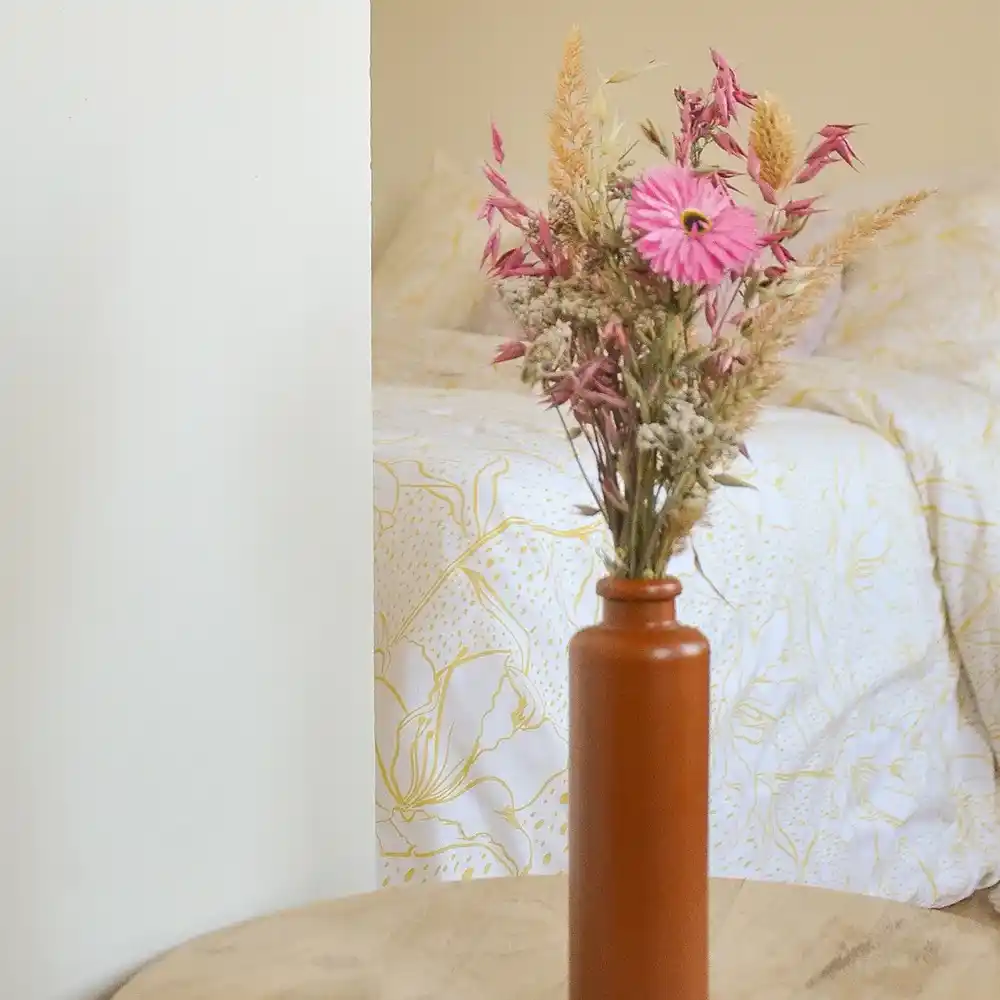 Bouquet fleurs séchées en vase en grès marron - Polhine